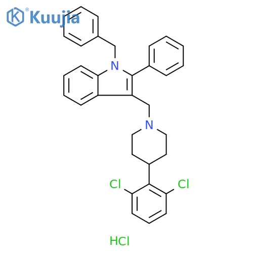 1H-Indole,3-[[4-(2,6-dichlorophenyl)-1-piperidinyl]methyl]-2-phenyl-1-(phenylmethyl)-, monohydrochloride structure