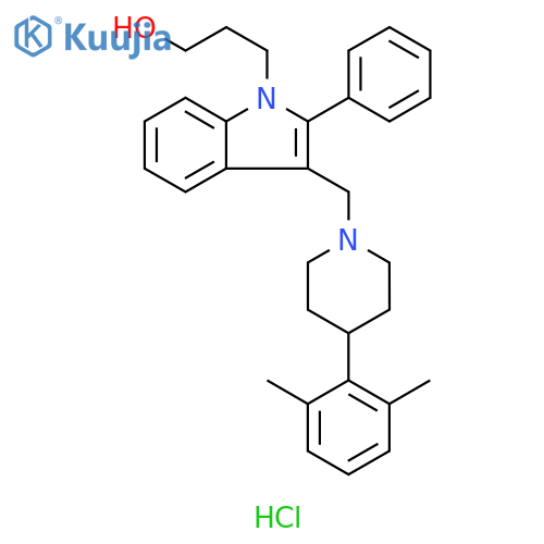 1H-Indole-1-propanol, 3-[[4-(2,6-dimethylphenyl)-1-piperidinyl]methyl]-2-phenyl-, hydrochloride (1:1) structure