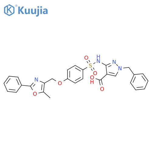 1H-Pyrazole-4-carboxylic acid, 3-[[[4-[(5-methyl-2-phenyl-4-oxazolyl)methoxy]phenyl]sulfonyl]amino]-1-(phenylmethyl)- structure