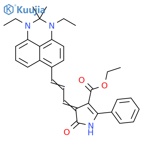 1H-Pyrrole-3-carboxylic acid, 4-[3-(1,3-diethyl-2,3-dihydro-2,2-dimethyl-1H-perimidin-6-yl)-2-propen-1-ylidene]-4,5-dihydro-5-oxo-2-phenyl-, ethyl ester structure