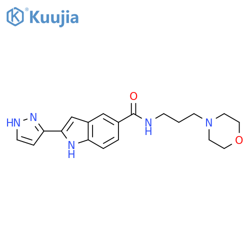 1H-Indole-5-carboxamide, N-[3-(4-morpholinyl)propyl]-2-(1H-pyrazol-3-yl)- structure