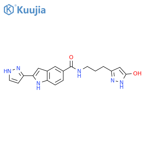 1H-Indole-5-carboxamide, N-[3-(5-hydroxy-1H-pyrazol-3-yl)propyl]-2-(1H-pyrazol-3-yl)- structure