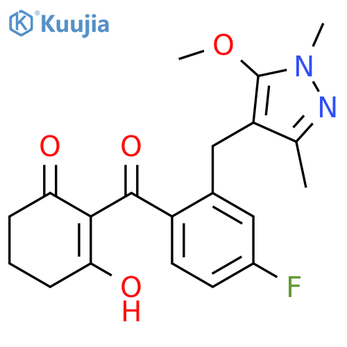 2-Cyclohexen-1-one, 2-[4-fluoro-2-[(5-methoxy-1,3-dimethyl-1H-pyrazol-4-yl)methyl]benzoyl]-3-hydroxy- structure