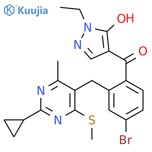 Methanone,[4-bromo-2-[[2-cyclopropyl-4-methyl-6-(methylthio)-5-pyrimidinyl]methyl]phenyl](1-ethyl-5-hydroxy-1H-pyrazol-4-yl)- structure