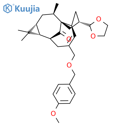 (1aR,2S,5aS,7S,8aR,9R,10aR)-7-(1,3-dioxolan-2-yl)-4-(((4-methoxybenzyl)oxy)methyl)-1,1,9-trimethyl-1a,2,3,5a,6,7,8,9,10,10a-decahydro-1H-2,8a-methanocyclopenta[a]cyclopropa[e][10]annulen-11-one structure