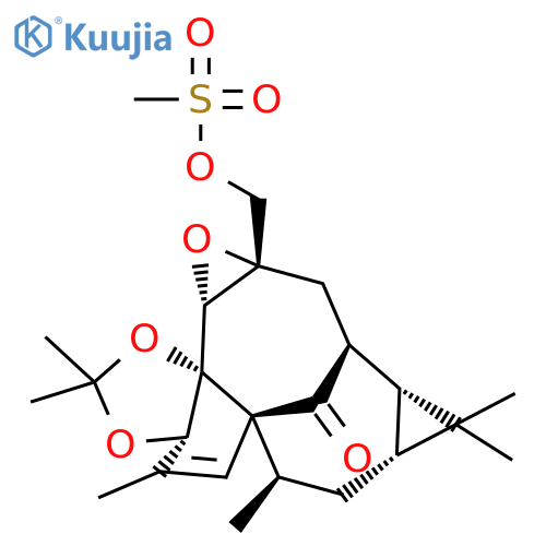 ((2aS,5aR,5bR,6aS,8S,8aR,9aR,11R,11aS)-2,4,4,9,9,11-hexamethyl-12-oxo-8,8a,9,9a,10,11-hexahydro-2aH,7H-8,11a-methanocyclopropa[5',6']oxireno[2'',3'':9',10']cyclodeca[1',2':1,5]cyclopenta[1,2-d][1,3]dioxol-6a(5bH)-yl)methyl methanesulfonate structure
