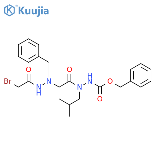 Hydrazinecarboxylic acid,2-[[2-(bromoacetyl)-1-(phenylmethyl)hydrazino]acetyl]-2-(2-methylpropyl)-, phenylmethyl ester structure