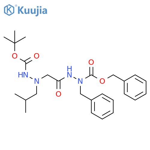 Hydrazinecarboxylic acid, 2-(2-methylpropyl)-2-[2-oxo-2-[2-[(phenylmethoxy)carbonyl]-2-(phenylmethyl)hydrazinyl]ethyl]-, 1,1-dimethylethyl ester structure