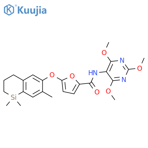 2-Furancarboxamide,  5-[(1,2,3,4-tetrahydro-1,1,7-trimethyl-1-silanaphthalen-6-yl)oxy]-N-(2,4,6  -trimethoxy-5-pyrimidinyl)- structure
