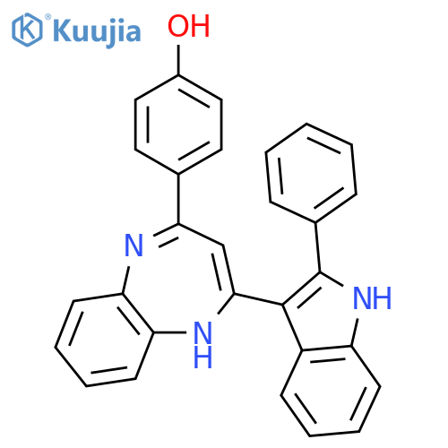Phenol, 4-[4-(2-phenyl-1H-indol-3-yl)-1H-1,5-benzodiazepin-2-yl]- structure