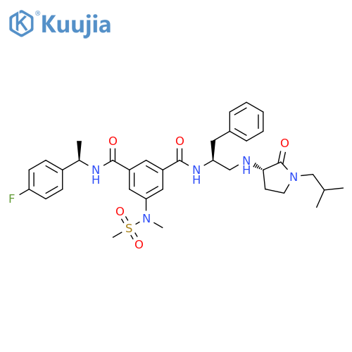 1,3-Benzenedicarboxamide, N1-[(1R)-1-(4-fluorophenyl)ethyl]-5-[methyl(methylsulfonyl)amino]-N3-[(1S)-1-[[[(3S)-1-(2-methylpropyl)-2-oxo-3-pyrrolidinyl]amino]methyl]-2-phenylethyl]- structure