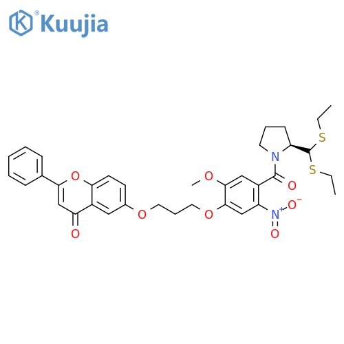 Pyrrolidine,2-[bis(ethylthio)methyl]-1-[5-methoxy-2-nitro-4-[3-[(4-oxo-2-phenyl-4H-1-benzopyran-6-yl)oxy]propoxy]benzoyl]-, (2S)- structure