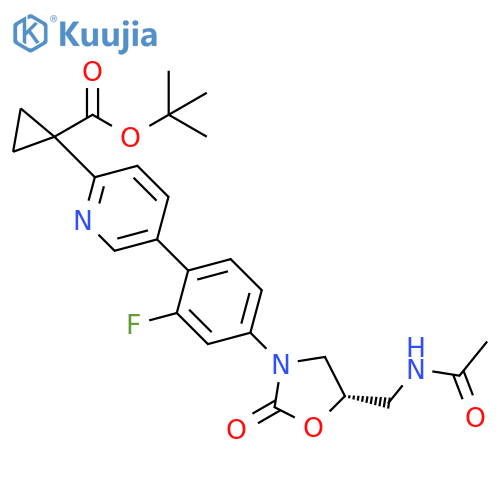 Cyclopropanecarboxylic acid, 1-[5-[4-[(5S)-5-[(acetylamino)methyl]-2-oxo-3-oxazolidinyl]-2-fluorophenyl]-2-pyridinyl]-, 1,1-dimethylethyl ester structure