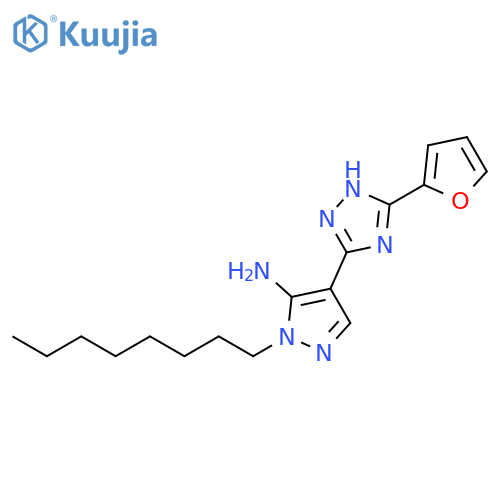 1H-Pyrazol-5-amine, 4-[5-(2-furanyl)-1H-1,2,4-triazol-3-yl]-1-octyl- structure