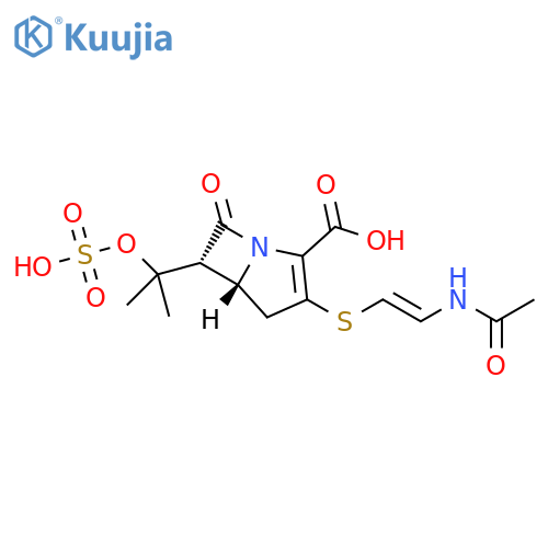 1-Azabicyclo[3.2.0]hept-2-ene-2-carboxylic acid, 3-[[(1E)-2-(acetylamino)ethenyl]thio]-6-[1-methyl-1-(sulfooxy)ethyl]-7-oxo-, (5R,6R)- structure