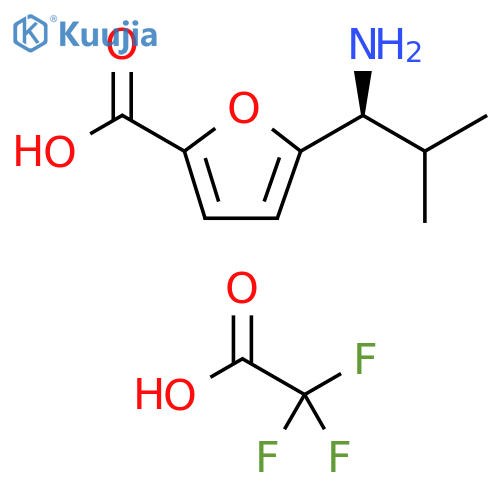 2-Furancarboxylic acid, 5-[(1S)-1-amino-2-methylpropyl]-, 2,2,2-trifluoroacetate (1:1) structure