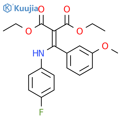Propanedioic acid,[[(4-fluorophenyl)amino](3-methoxyphenyl)methylene]-, diethyl ester structure