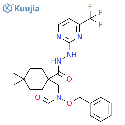 Cyclohexanecarboxylic acid, 1-[[formyl(phenylmethoxy)amino]methyl]-4,4-dimethyl-, 2-[4-(trifluoromethyl)-2-pyrimidinyl]hydrazide structure