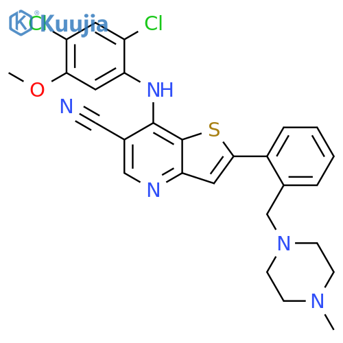 Thieno[3,2-b]pyridine-6-carbonitrile, 7-[(2,4-dichloro-5-methoxyphenyl)amino]-2-[2-[(4-methyl-1-piperazinyl)methyl]phenyl]- structure