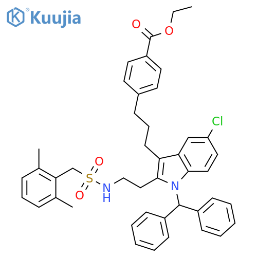 Benzoic acid, 4-[3-[5-chloro-2-[2-[[[(2,6-dimethylphenyl)methyl]sulfonyl]amino]ethyl]-1-(diphenylmethyl)-1H-indol-3-yl]propyl]-, ethyl ester structure