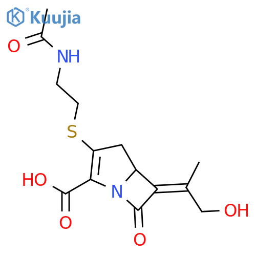 (5R,6E)-3-{[2-(acetylamino)ethyl]sulfanyl}-6-(2-hydroxy-1-methylethylidene)-7-oxo-1-azabicyclo[3.2.0]hept-2-ene-2-carboxylic acid structure