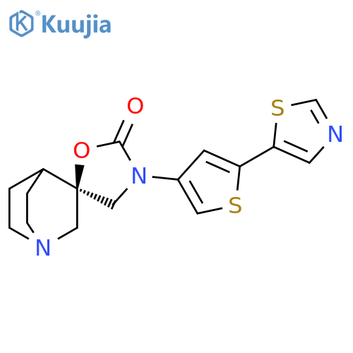 Spiro[1-azabicyclo[2.2.2]octane-3,5'-oxazolidin]-2'-one, 3'-[5-(5-thiazolyl)-3-thienyl]-, (3R)- structure
