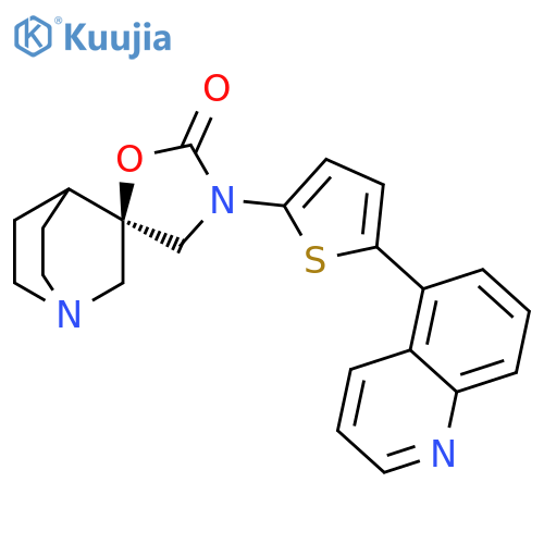 Spiro[1-azabicyclo[2.2.2]octane-3,5'-oxazolidin]-2'-one, 3'-[5-(5-quinolinyl)-2-thienyl]-, (3R)- structure