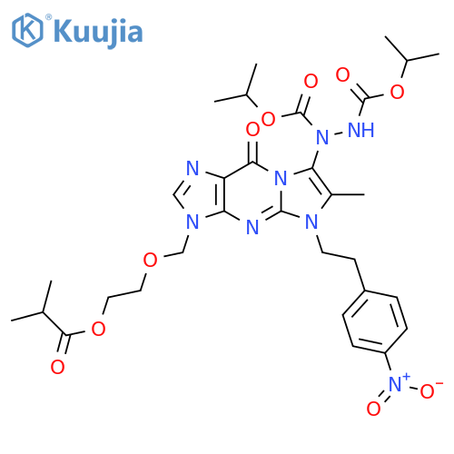 1,2-Hydrazinedicarboxylic acid,1-[5,9-dihydro-6-methyl-3-[[2-(2-methyl-1-oxopropoxy)ethoxy]methyl]-5-[2-(4-nitrophenyl)ethyl]-9-oxo-3H-imidazo[1,2-a]purin-7-yl]-,bis(1-methylethyl) ester structure