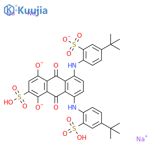 trisodium 5,8-bis[[4-(1,1-dimethylethyl)-2-sulphonatophenyl]amino]-9,10-dihydro-1,4-dihydroxy-9,10-dioxoanthracene-2-sulphonate structure