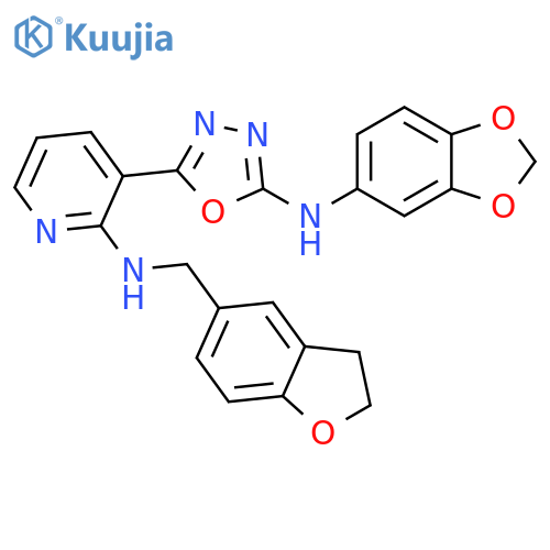 2-Pyridinamine, 3-[5-(1,3-benzodioxol-5-ylamino)-1,3,4-oxadiazol-2-yl]-N-[(2,3-dihydro-5-benzofuranyl)methyl]- structure