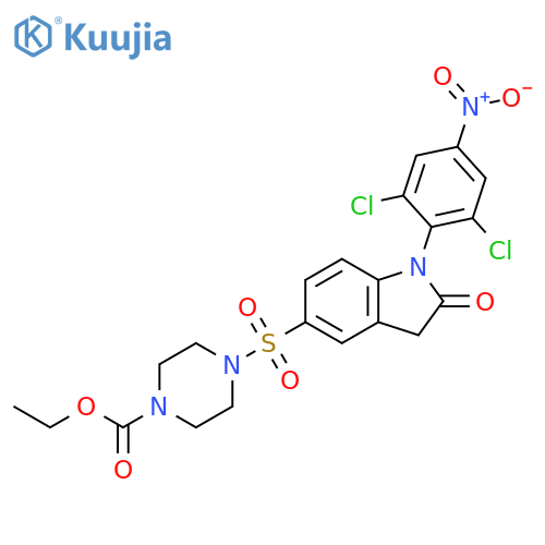 1-Piperazinecarboxylic acid,4-[[1-(2,6-dichloro-4-nitrophenyl)-2,3-dihydro-2-oxo-1H-indol-5-yl]sulfonyl]-, ethyl ester structure