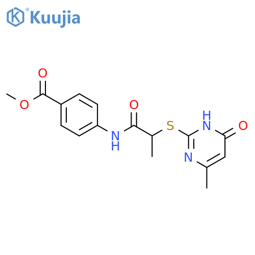 <br>methyl 4-({2-[(4-methyl-6-oxo-1,6-dihydro-2-pyrimidinyl)thio]propanoyl}amin o)benzoate structure