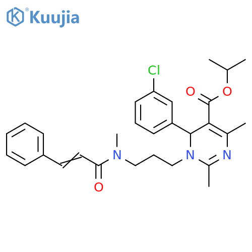 5-Pyrimidinecarboxylic acid, 6-(3-chlorophenyl)-1,6-dihydro-2,4-dimethyl-1-[3-[methyl(1-oxo-3-phenyl-2-propen-1-yl)amino]propyl]-, 1-methylethyl ester structure
