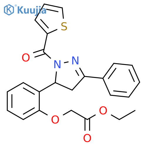 ethyl 2-{2-3-phenyl-1-(thiophene-2-carbonyl)-4,5-dihydro-1H-pyrazol-5-ylphenoxy}acetate structure