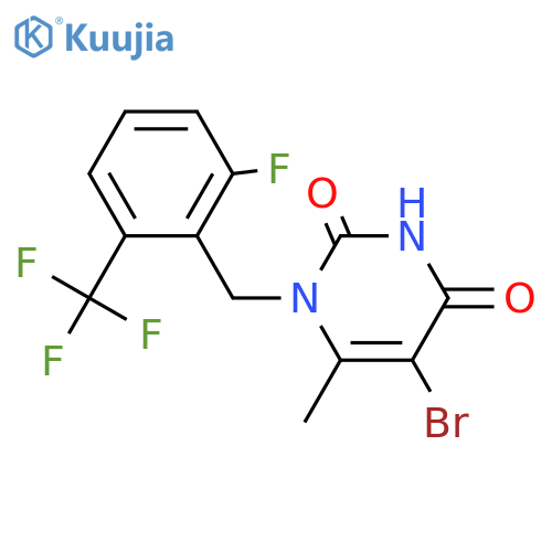 5-bromo-1-[[2-fluoro-6-(trifluoromethyl)phenyl]methyl]-6-methylpyrimidine-2,4-dione structure