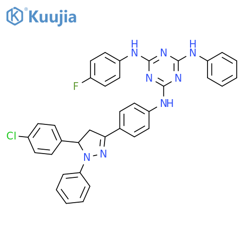 1,3,5-Triazine-2,4,6-triamine, N2-[4-[5-(4-chlorophenyl)-4,5-dihydro-1-phenyl-1H-pyrazol-3-yl]phenyl]-N4-(4-fluorophenyl)-N6-phenyl- structure