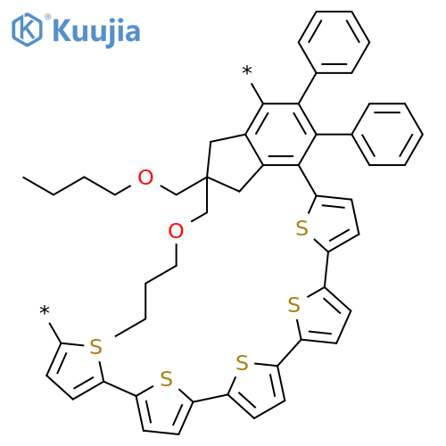 Poly[[2,2':5',2'':5'',2''':5''',2''''-quinquethiophene]-5,5''''-diyl[2,2-bis(butoxymethyl)-2,3-dihydro-5,6-diphenyl-1H-indene-4,7-diyl]] structure