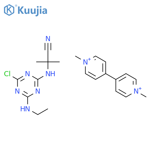 2-[(4-chloro-6-ethylamino-1,3,5-triazin-2-yl)amino]-2-methyl-propanenitrile; 1-methyl-4-(1-methylpyridin-1-ium-4-yl)pyridin-1-ium structure