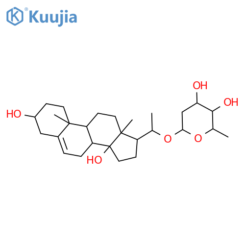 (2R,3S,4R,6S)-6-[1-[(10R,13R,14S,17S)-3,14-dihydroxy-10,13-dimethyl-1,2,3,4,7,8,9,11,12,15,16,17-dodecahydrocyclopenta[a]phenanthren-17-yl]ethoxy]-2-methyl-tetrahydropyran-3,4-diol structure