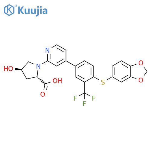 L-Proline, 1-[4-[4-(1,3-benzodioxol-5-ylthio)-3-(trifluoromethyl)phenyl]-2-pyridinyl]-4-hydroxy-, (4R)- structure