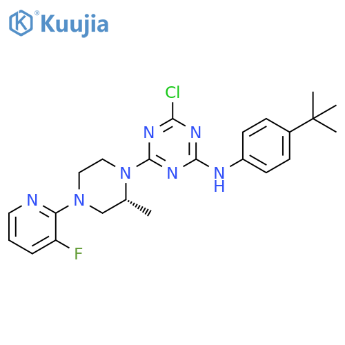 1,3,5-Triazin-2-amine,4-chloro-N-[4-(1,1-dimethylethyl)phenyl]-6-[(2R)-4-(3-fluoro-2-pyridinyl)-2-methyl-1-piperazinyl]- structure