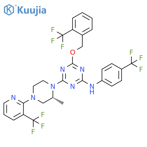 1,3,5-Triazin-2-amine,4-[(2R)-2-methyl-4-[3-(trifluoromethyl)-2-pyridinyl]-1-piperazinyl]-N-[4-(trifluoromethyl)phenyl]-6-[[2-(trifluoromethyl)phenyl]methoxy]- structure