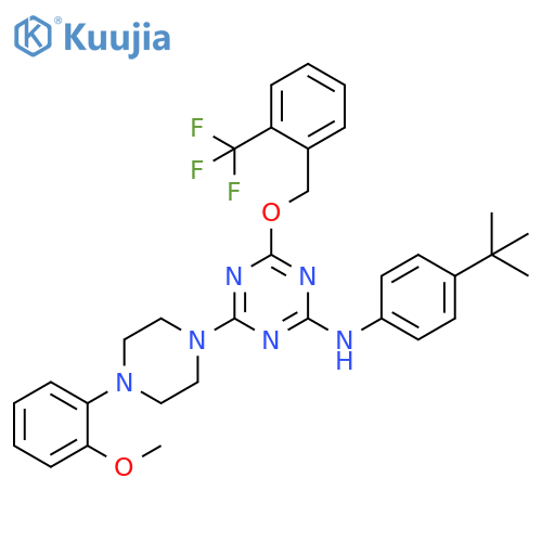 1,3,5-Triazin-2-amine,N-[4-(1,1-dimethylethyl)phenyl]-4-[4-(2-methoxyphenyl)-1-piperazinyl]-6-[[2-(trifluoromethyl)phenyl]methoxy]- structure