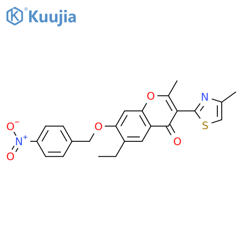 6-ethyl-2-methyl-3-(4-methyl-1,3-thiazol-2-yl)-7-(4-nitrophenyl)methoxy-4H-chromen-4-one structure