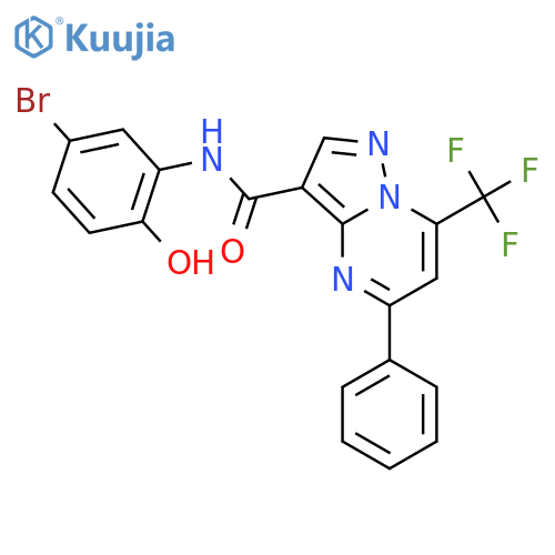 <br>N-(5-bromo-2-hydroxyphenyl)-5-phenyl-7-(trifluoromethyl)pyrazolo[1,5-a]pyri midine-3-carboxamide structure