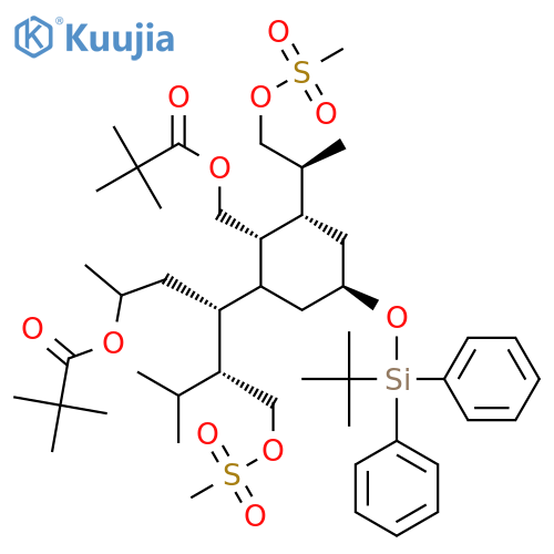 Propanoic acid, 2,2-dimethyl-,(3R,4R)-3-[(1R,2S,3S,5S)-5-[[(1,1-dimethylethyl)diphenylsilyl]oxy]-2-[(2,2-dimethyl-1-oxopropoxy)methyl]-3-[(1S)-1-methyl-2-[(methylsulfonyl)oxy]ethyl]cyclohexyl]-1,5-dimethyl-4-[[(methylsulfonyl)oxy]methyl]hexyl ester structure