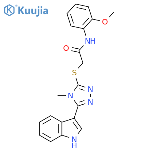 2-{5-(1H-indol-3-yl)-4-methyl-4H-1,2,4-triazol-3-ylsulfanyl}-N-(2-methoxyphenyl)acetamide structure