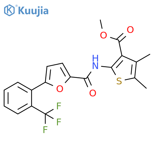 methyl 4,5-dimethyl-2-{5-2-(trifluoromethyl)phenylfuran-2-amido}thiophene-3-carboxylate structure