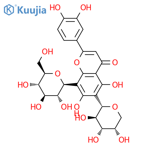 2-(3,4-Dihydroxyphenyl)-5,7-dihydroxy-8-[(2R,3R,4R,5S,6R)-3,4,5-trihydroxy-6-(hydroxymethyl)oxan-2-yl]-6-[(2S,3R,4S,5S)-3,4,5-trihydroxyoxan-2-yl]chromen-4-one structure