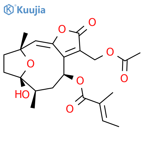 2-Butenoic acid, 2-methyl-,(4S,6R,7S,10R,11E)-3-[(acetyloxy)methyl]-2,4,5,6,7,8,9,10-octahydro-7-hydroxy-6,10-dimethyl-2-oxo-7,10-epoxycyclodeca[b]furan-4-yl ester,(2E)- structure